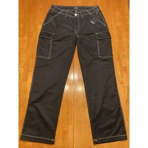True Religion Men's Cargo Pants Size 32 Jet Black White Stitching Baggy New